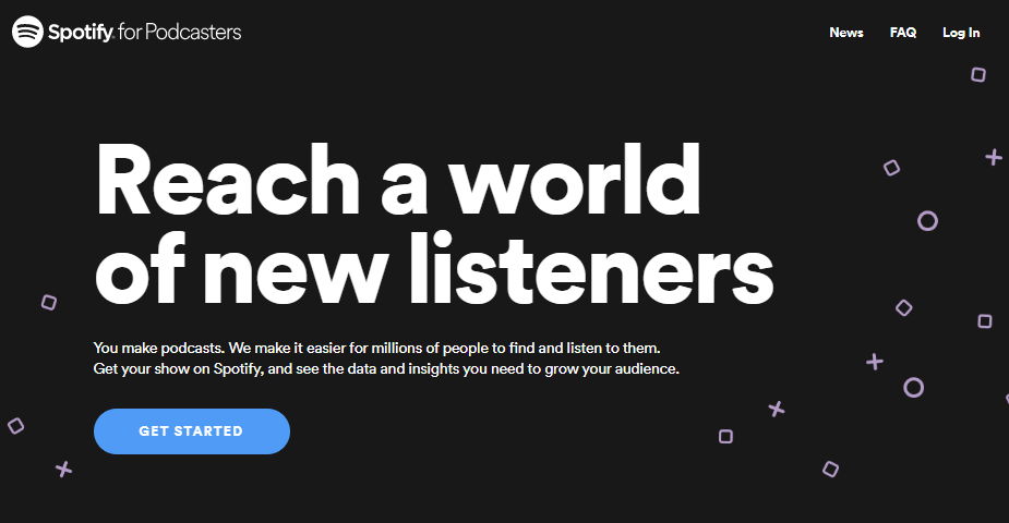 Interface inicial do Spotify for Creators, a página do Spotify dedicada aos criadores de podcast.