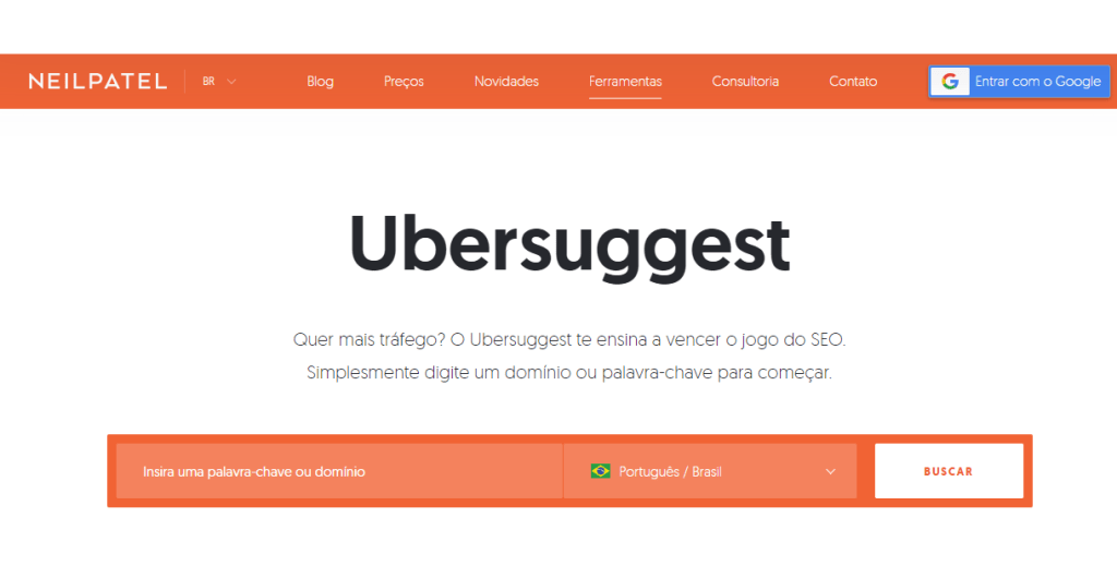 No Ubersuggest você tem acesso gratuitamente a muitas informações importantes para o seu planejamento de conteúdo.