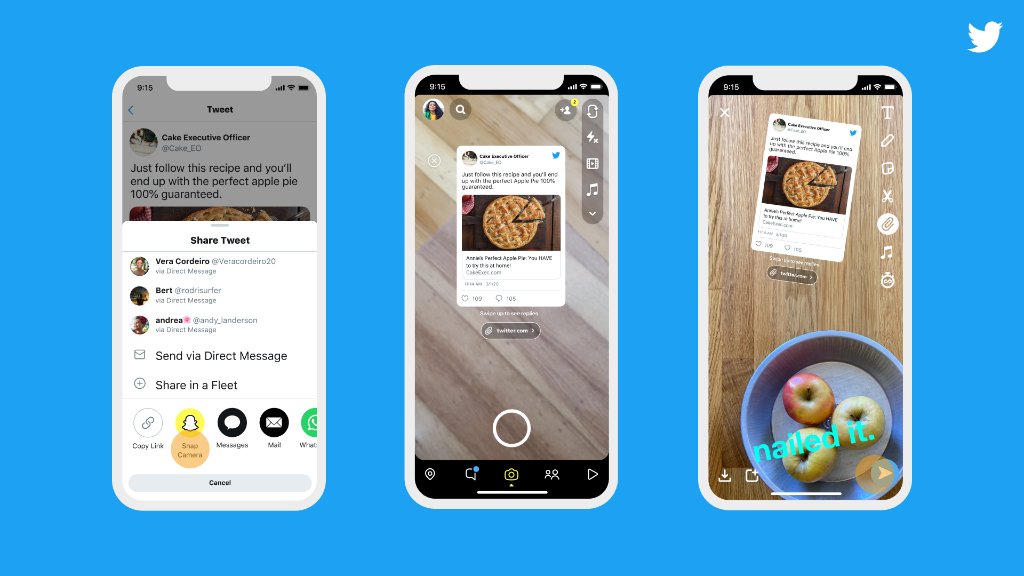 integração do Twitter com Instagram e Snapchat