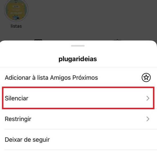 como silenciar conta no Instagram