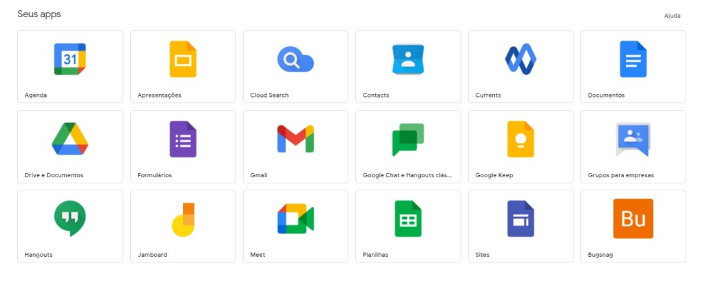 Essas são as ferramentas que estão disponíveis no Google Workspace.