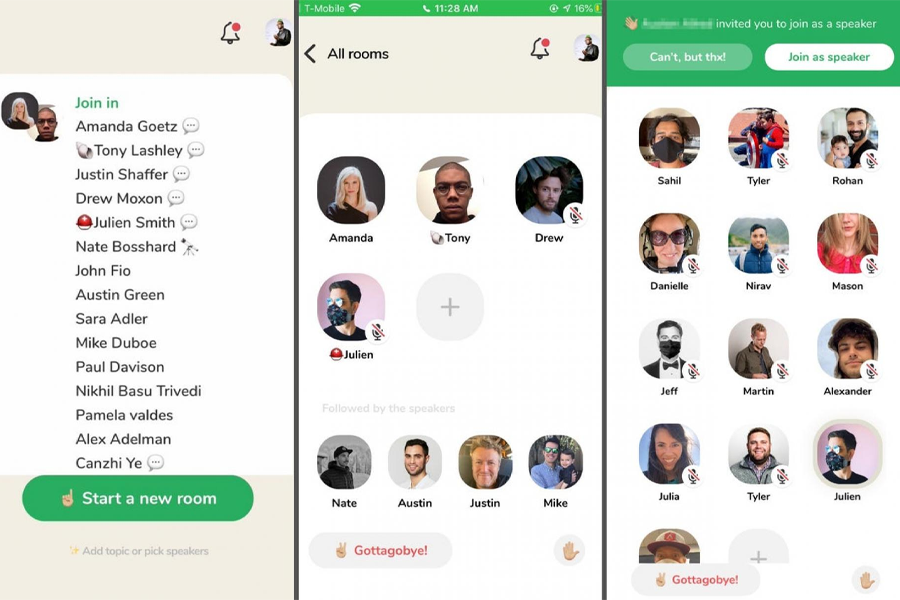 O Clubhouse tem uma interface simples e permite a criação de salas de bate-papo em áudio.