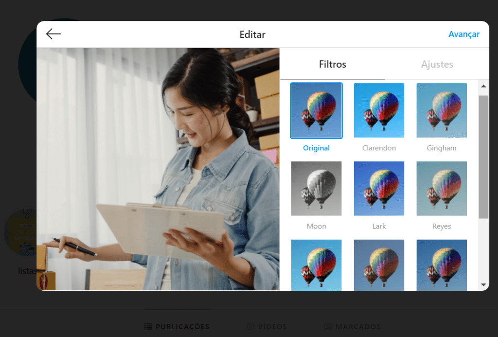 como editar uma foto do Instagram pelo computador