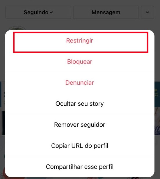 como restringir conta no Instagram