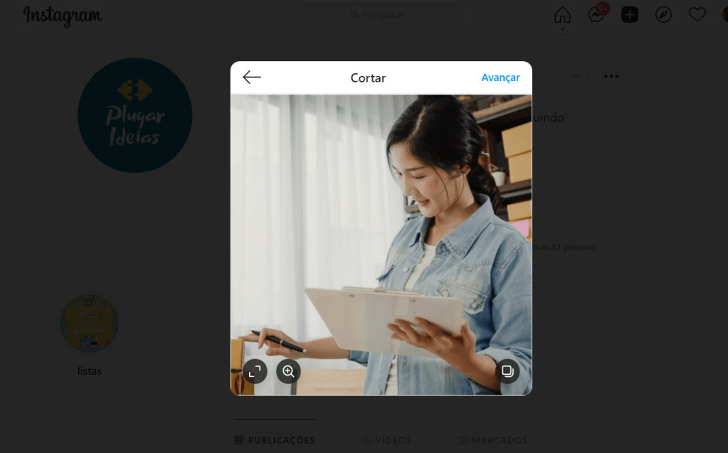 como postar no Instagram pelo computador passo 2