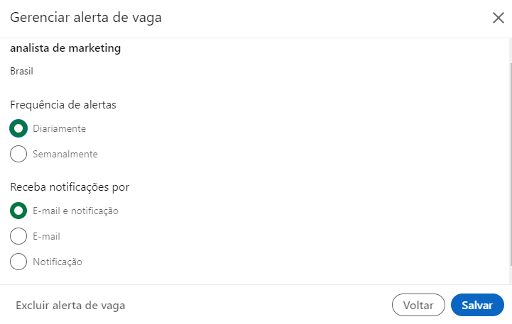 configurando um alerta de vagas